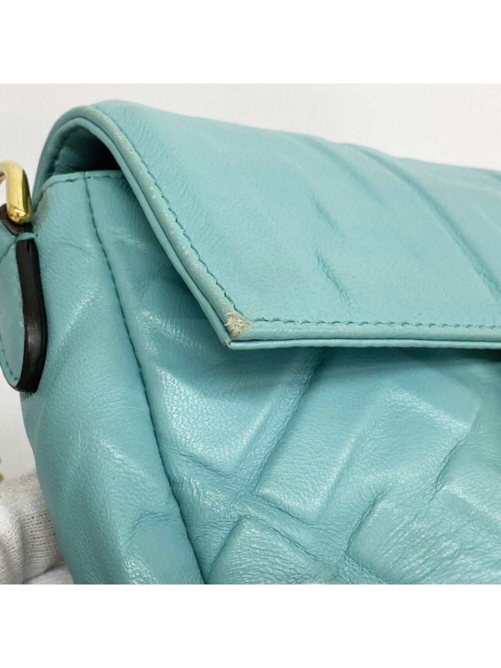 ★SOLD★ Fendi Handbag Baguette Mini Leather Emerald Green Silver 2-Way - Picture 6 of 10